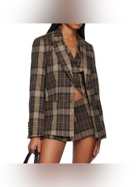Guizio SSENSE Work Capsule Office Siren Brown Check Plaid Blazer Jacket Preppy S